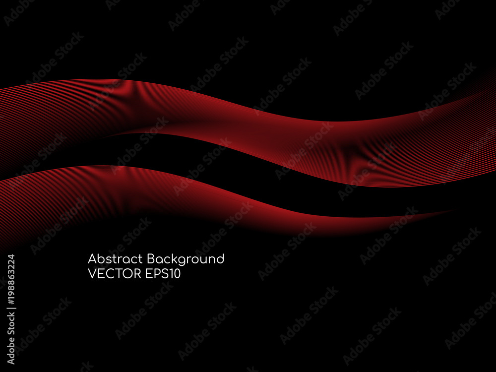 Poster abstract red curve wave lines isolated on black background. vector illustration in concept technolog