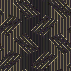 Nahtlose schwarze und goldverzierte komplexe Art-Deco-gerundete Linien Mustervektor