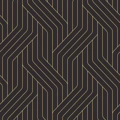 Tapeten Gold abstrakte geometrische Nahtloser schwarzer und goldener verzierter komplexer Art-Deco-gerundeter Linienmustervektor