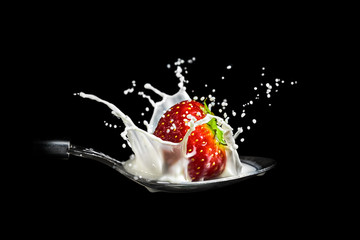 Strawberry splash food Spoon Milk yummy