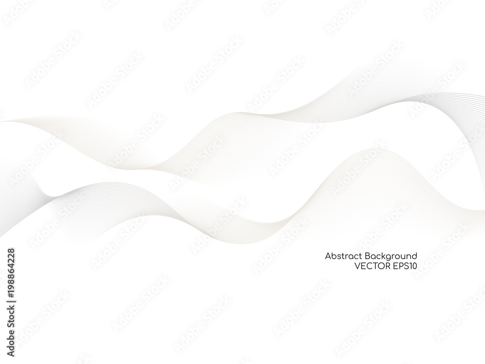 Poster Abstract wavy white background with gray color smooth curves wave lines for technology background or modern background
