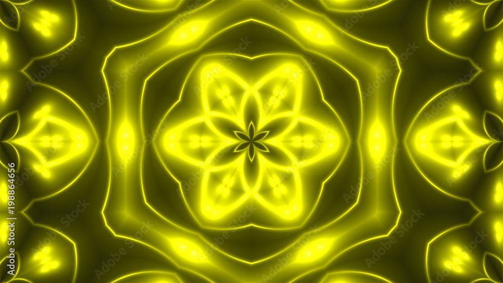 Aufkleber abstract background with vj fractal yellow kaleidoscopic. 3d rendering digital backdrop.