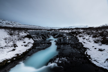 Top view of Bruarfoss Waterfall one of amazing landmark in Iceland. Its looks like marble pattern.Abstract concept for graphic designer inspiration