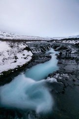 Top view of Bruarfoss Waterfall one of amazing landmark in Iceland. Its looks like marble pattern.Abstract concept for graphic designer inspiration