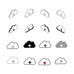 Set of vector Collection modern vector. Upload Cloud multi type of 3d isometric, solid, line, scribble hatch, doodle, shadow isometric and a little colour on white background eps10