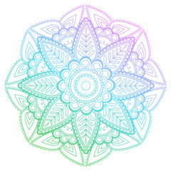 Round gradient mandala with floral patterns