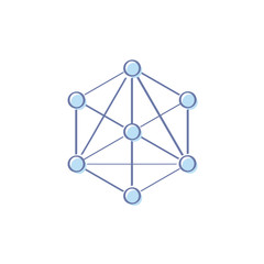 Blockchain technology, chain, block database, neural network, connection, hub, links. Connected Lines and dots. Flat vector icon of molecule structure in outline design style.