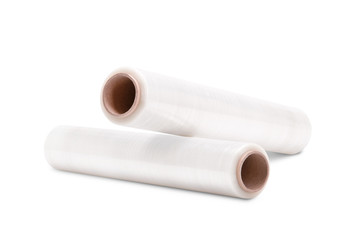 Roll of packaging film on a white background