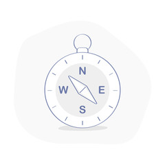 	 Compass for traveling and exploration, discovery, journey, geography, orienteering. Orientation technology icon. Navigational tool to find right way and choose direction. Flat linear vector symbol