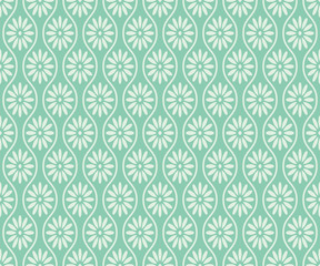 Seamless turquoise vintage ogee and floral textile pattern vector