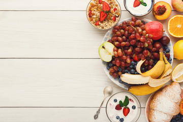 Fresh healthy breakfast with fruits copy space