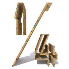 Conceptual old rusted metal font or type, iron or steel industry piece isolated white background. Educative rusty material, aged vintage surface, worn damaged paint as 3D illustration rough surface