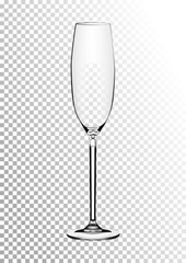 Vector illustration of a wine glass for champagne or sparkling wine in photorealistic style. A realistic object on a transparent background. 3D Realism
