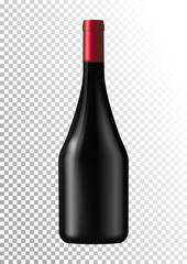 Vector illustration of a dark bottle of red wine in photorealistic style. A realistic object on a transparent background. 3D Realism.