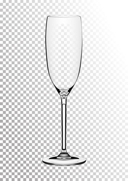 Vector illustration of a wine glass for champagne or sparkling wine in photorealistic style. A realistic object on a transparent background. 3D Realism