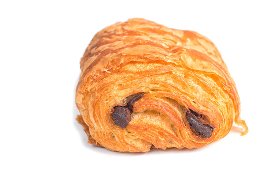 Fresh and crispy French chocolatine isolated on white background