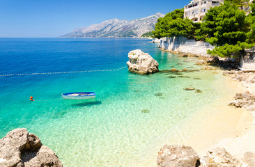 beach in Brela on Makarska Riviera, Dalmatia, Croatia - obrazy, fototapety, plakaty