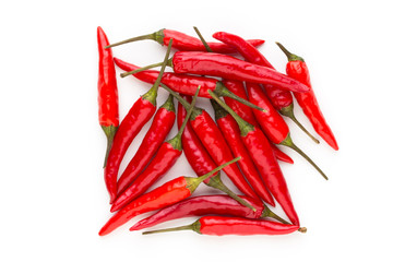 Group of chili peppers isolated on white background.