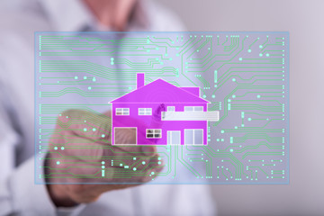 Man touching a digital smart home automation concept
