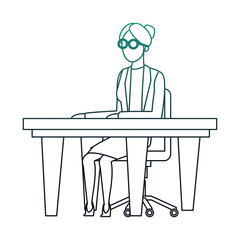 Woman doctor seated at desk vector illustration graphic design