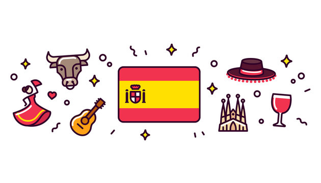 Spain Symbols Banner Illustration