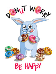 Vector illustration of cartoon rabbit with donuts.