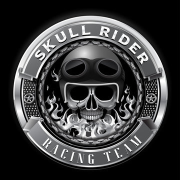 Skull Rider Racing Team Badge Club Team Vector Illustration