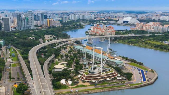 Aerial View Cityscape Of Singapore 4K Time Lapse (tilt down)
