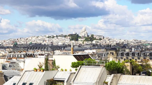 view of Paris Mont Matre hill and parisian roofs, France