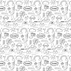 Pattern With Hand Drawn Doodle Summer Background. Doodle Funny. Handmade Vector Illustration.