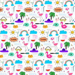 Pattern With Hand Drawn Doodle Summer Background. Doodle Funny. Handmade Vector Illustration.