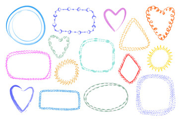 Set of hand drawn watercolor frames of differrent shapes. Vector illustration.