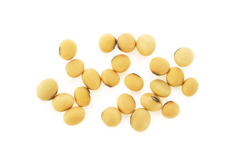 Soybeans isolated on white background, top view