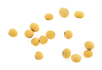 Close up of soybeans on a white background