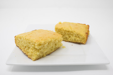 Cornbread on a white plate