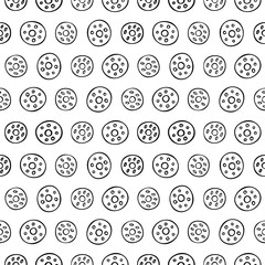 Cartoon cute cookies on white background. Simple seamless pattern. For zentangle book
