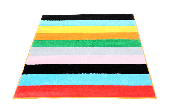 Colorful striped carpet on white background