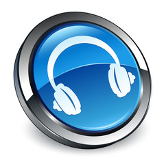 Headphone icon 3d blue round button