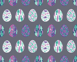 Seamless pattern with easter eggs in purple color. Pattern for holiday easter wallpaper or textile, gift wrapping