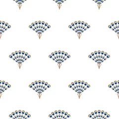 Foto op Plexiglas Pauw Peacock fan naadloze vector patroon. Elegante minimale herhalingstextuur.