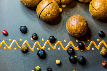 macadamia, Australian nut in a ceramic plate