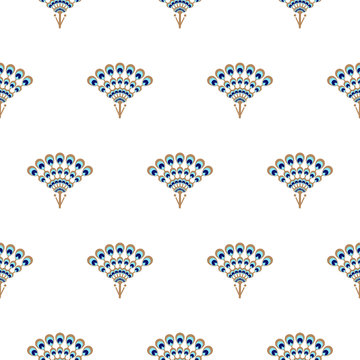 Peacock fan seamless vector pattern. Elegant minimal repeat texture.