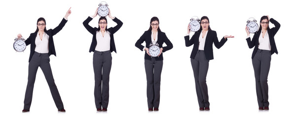 Obraz premium Businesswoman with clock in time management concept