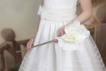 detail of the hands of a communion girl