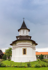 Fototapeta na wymiar White church of the Brancoveanu Monastery in Sambata de Sus, Romania