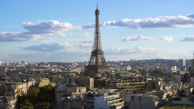 famous Eiffel Tower and parisian roofs, Paris France