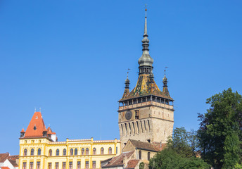 The clock tower of the citadel in Sighisoara, Romania