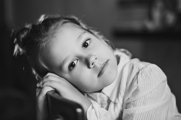 black and white young girl portrait
