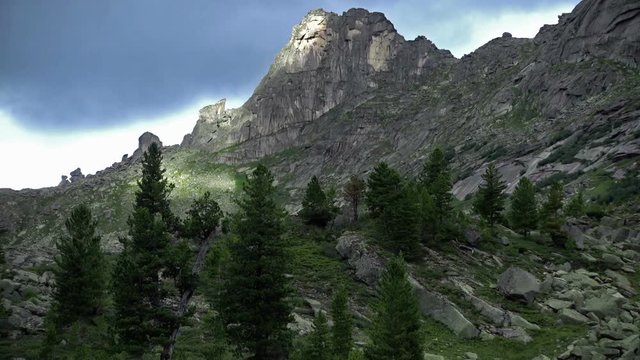 spring mountain valley natural Park Ergaki, Russia. Travel and hike