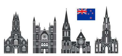 Obraz premium New Zealand set. Isolated New Zealand architecture on white background